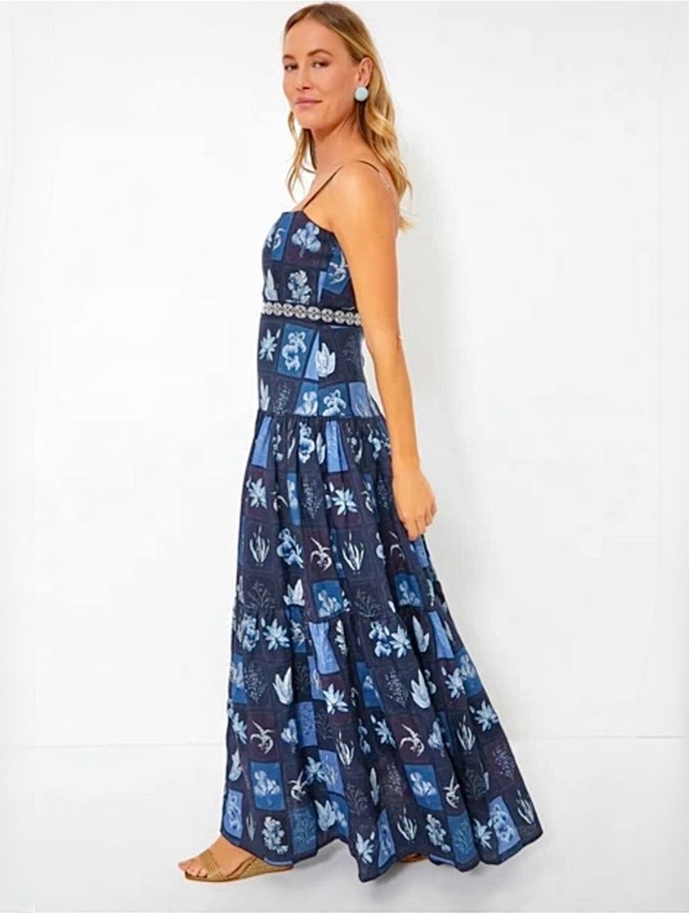Agua by Agua Bendita Lima Algae Printed Tiered 100% Linen Maxi Dress Size M NWOT - Picture 5 of 15